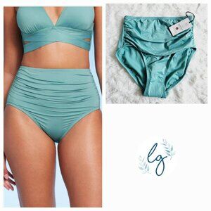 Shade & Shore Women's Shirred High Waist Bikini Bottom BT7-CK